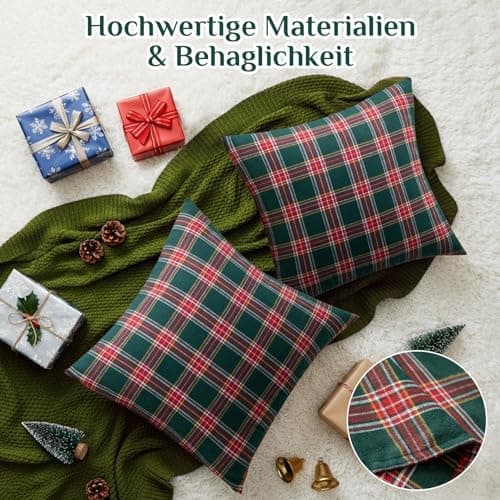 Kissenbezug Weihnachten 2er Set kariert 45×45 cm
