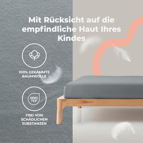Soft Dream Spannbettlaken 90x200 cm Dunkelgrau – 100% gekämmte Baumwolle Jersey – für Kinder- & Juniorbett
