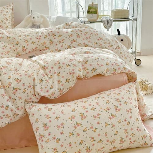 Bettwäsche 135x200 Blumen – Mikrofaser Renforcé, weich & pflegeleicht, Weiß/Rosa Aesthetic Wendebettwäsche 2-teilig mit