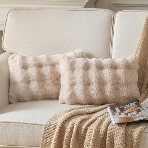 2er‑Set Samt‑Plüsch Kissenbezüge 45x45 cm – Luxus weiche Zierkissenhüllen, Cremeweiß