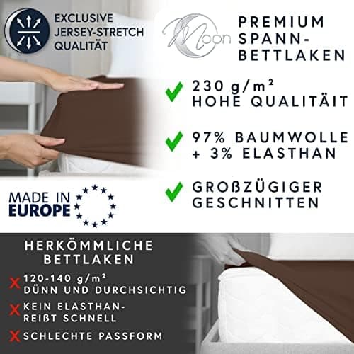 MOON-Luxury Spannbettlaken/Spannbetttuch Jersey-Stretch 230 g/m² OEKO-TEX – anthrazit, 90×200–100×220