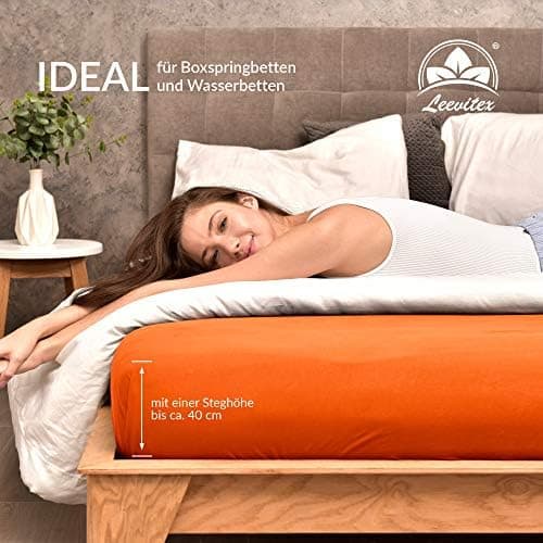 leevitex® Spannbettlaken 180x200–200x200 cm | 100% Jersey-Baumwolle | für Matratzen bis 25 cm