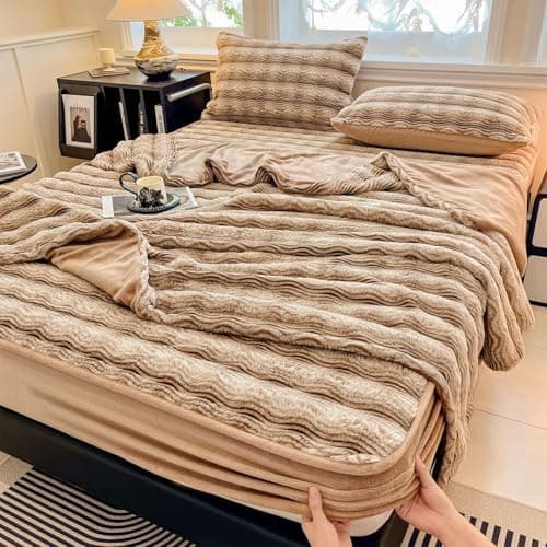 Warme Plüsch-Spannbettlaken Luxus-Flanell – 150×200 cm, passend für Matratzen 5–28 cm (Spannbettlaken + 2 Kissenbezüge)