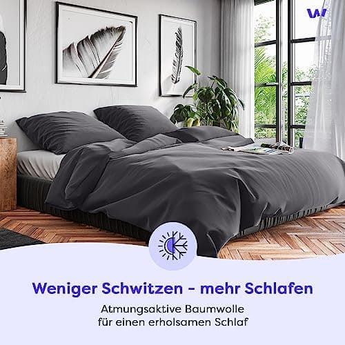 Wolkenfeld Baumwolle-Bettwäsche 135x200 mit Kissenbezug 80x80 – Atmungsaktiv, Hautfreundlich & Pflegeleicht – Hellgrau