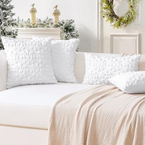 Artscope 2er-Set Kissenbezüge (40x40 cm) – weicher Kurzplüsch Wollsamt, Schneeflocke Creme Beige
