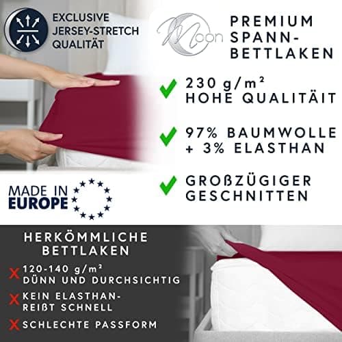 MOON-Luxury Spannbettlaken/Spannbetttuch Jersey-Stretch 230 g/m² OEKO-TEX – anthrazit, 90×200–100×220
