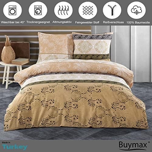 Buymax® Bettwäsche 200x200 3‑teilig (inkl. 2 x 80x80) – 100% Baumwolle Renforcé, OEKO‑TEX STANDARD 100
