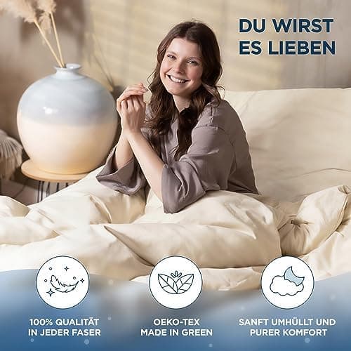 Bettwäsche 155x220 Baumwollsatin – Oeko‑Tex Made in Green, himmlisch weich – Set 1x Bettbezug 155x220 + 1x Kissenbezug 8