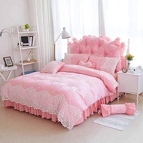 Bettwäsche-Set 4-teilig (Voll/Full) – 100% Baumwolle, Luxus Spitze & Rüschen im Prinzessin-Stil