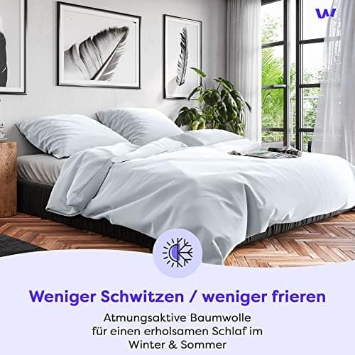 Wolkenfeld Baumwolle-Bettwäsche 135x200 mit Kissenbezug 80x80 – Atmungsaktiv, Hautfreundlich & Pflegeleicht – Hellgrau