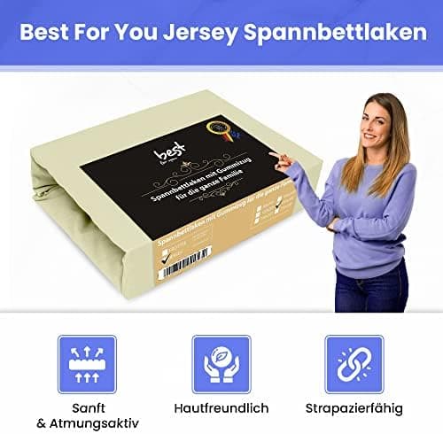 Best for Kids Spannbettlaken – 100% Baumwolle Jersey Spannbetttuch, 90×200 cm (Creme)