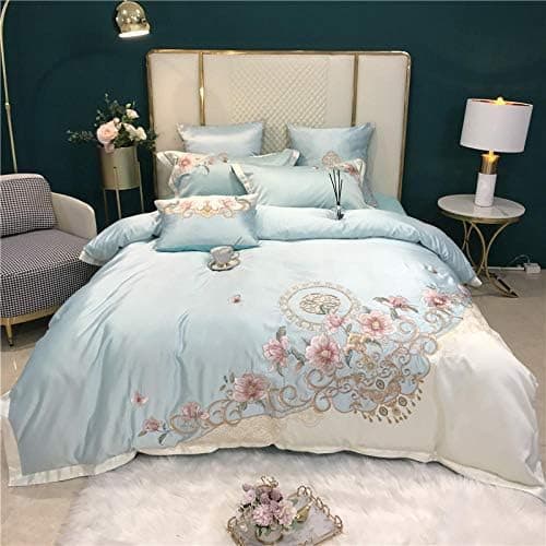 Besticktes Baumwoll-Bettwäsche-Set (4-teilig) 220×240 cm – Bettbezug + 2 Kissenbezüge, Bohnengrün, Sommer