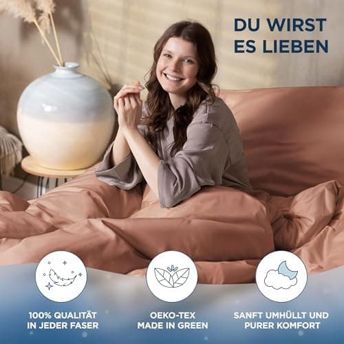 Bettwäsche 155x220 Baumwollsatin – Oeko‑Tex Made in Green, himmlisch weich – Set 1x Bettbezug 155x220 + 1x Kissenbezug 8