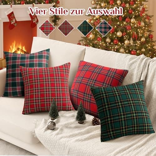 Kissenbezug Weihnachten 2er Set kariert 45×45 cm