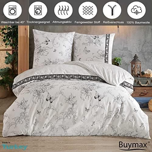 Buymax® Bettwäsche 200x200 3‑teilig (inkl. 2 x 80x80) – 100% Baumwolle Renforcé, OEKO‑TEX STANDARD 100