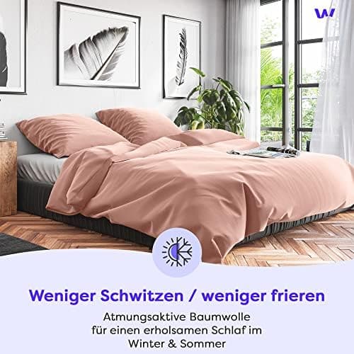 Wolkenfeld Baumwolle-Bettwäsche 135x200 mit Kissenbezug 80x80 – Atmungsaktiv, Hautfreundlich & Pflegeleicht – Hellgrau