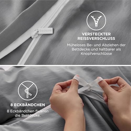 BEDSURE Bettwäsche 135x200 4‑teilig – Weiches Baumwoll‑Feeling Bettwäsche‑Set 135 x 200 cm, inkl. 2 Kissenbezüge 80x80,