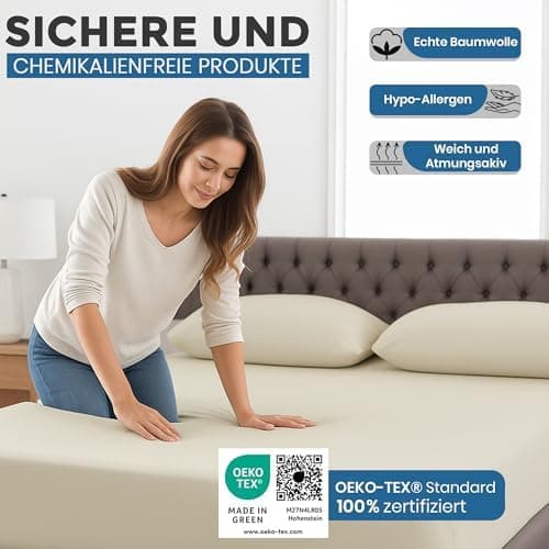 Spannbettlaken 90x200 cm – 100% Baumwoll‑Jersey, Tiefes Laken bis 25 cm – Weiß