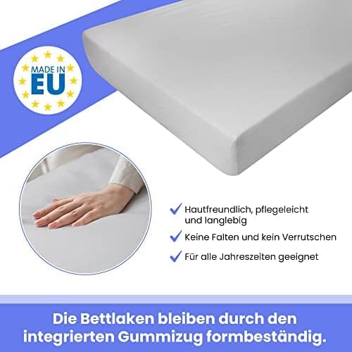 Spannbettlaken für Kinder – 100% Baumwolle Jersey Spannbetttuch, 180×200 cm (Silber)