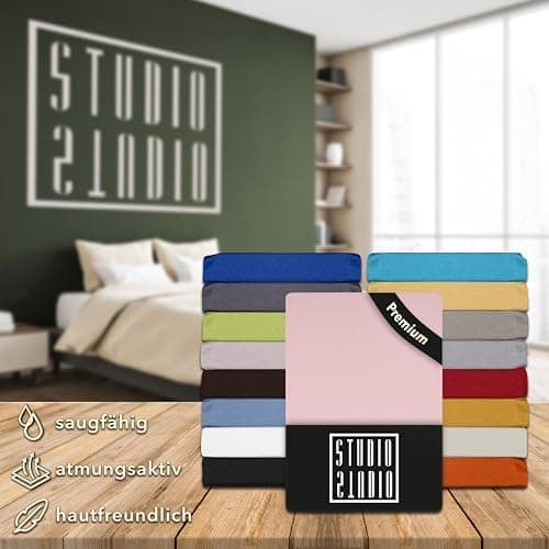 STUDIO Spannbettlaken Jersey – 97 % Baumwolle / 3 % Elastan – 120×200 / 120×220 / 130×200 / 130×220 cm, passend für Matr