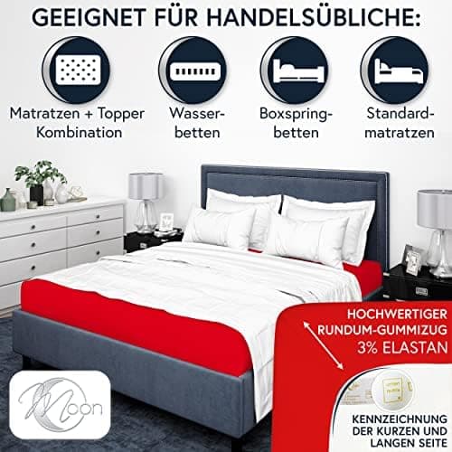 MOON-Luxury Spannbettlaken/Spannbetttuch Jersey-Stretch 230 g/m² OEKO-TEX – anthrazit, 90×200–100×220