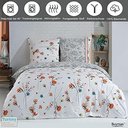 Buymax® Bettwäsche 200x200 3‑teilig (inkl. 2 x 80x80) – 100% Baumwolle Renforcé, OEKO‑TEX STANDARD 100
