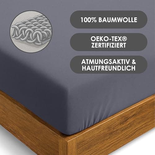 Jersey-Spannbettlaken / Spannbetttuch – 100% Baumwolle, 180x200–200x200 cm
