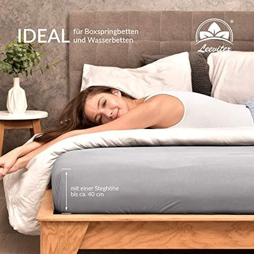 leevitex® Spannbettlaken 180x200–200x200 cm | 100% Jersey-Baumwolle | für Matratzen bis 25 cm