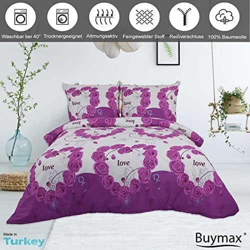 Buymax® Bettwäsche 200x200 3‑teilig (inkl. 2 x 80x80) – 100% Baumwolle Renforcé, OEKO‑TEX STANDARD 100