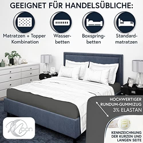 MOON-Luxury Spannbettlaken/Spannbetttuch Jersey-Stretch 230 g/m² OEKO-TEX – anthrazit, 90×200–100×220