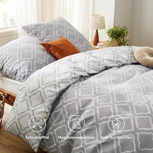 BEDSURE Bettwäsche-Set 135x200 (4-teilig) – Wendebettwäsche OEKO-TEX STANDARD 100 mit Reißverschluss, 2×80x80 Kissenbezü
