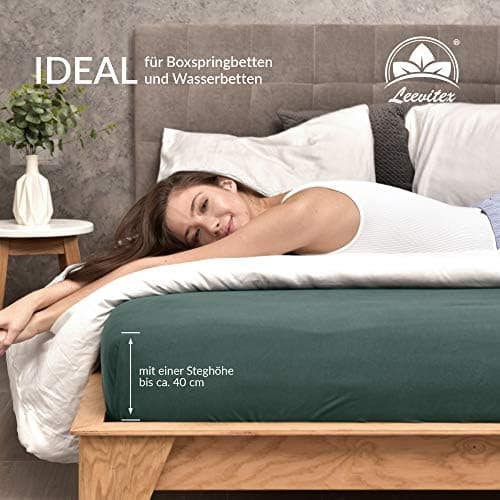 leevitex® Spannbettlaken 180x200–200x200 cm | 100% Jersey-Baumwolle | für Matratzen bis 25 cm
