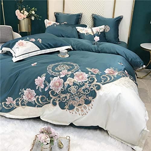 Besticktes Baumwoll-Bettwäsche-Set (4-teilig) 220×240 cm – Bettbezug + 2 Kissenbezüge, Bohnengrün, Sommer