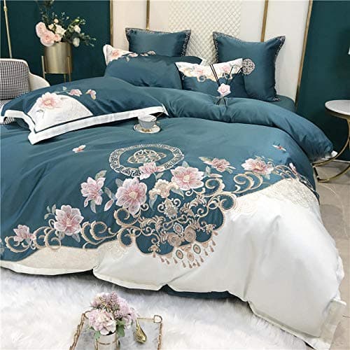 Besticktes Baumwoll-Bettwäsche-Set (4-teilig) 220×240 cm – Bettbezug + 2 Kissenbezüge, Bohnengrün, Sommer
