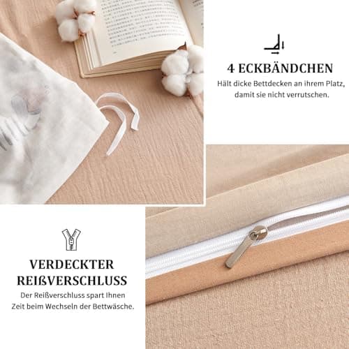 Freyamy Bettwäsche 135x200 cm – 2‑teilig Baumwolle, Floral (Weiß/Rosa/Grün) inkl. Kissenbezug 80x80 cm