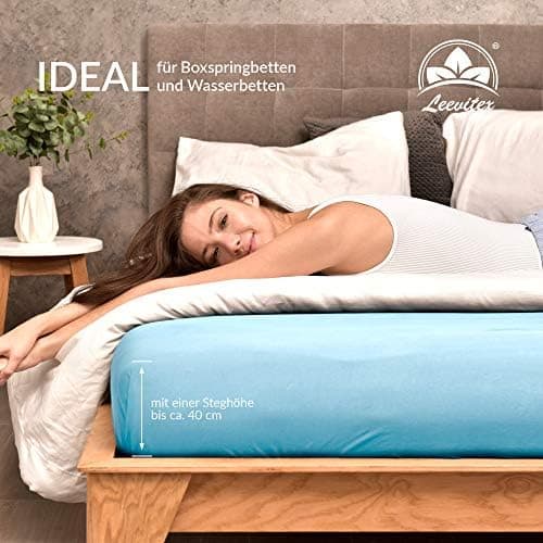 leevitex® Spannbettlaken 180x200–200x200 cm | 100% Jersey-Baumwolle | für Matratzen bis 25 cm