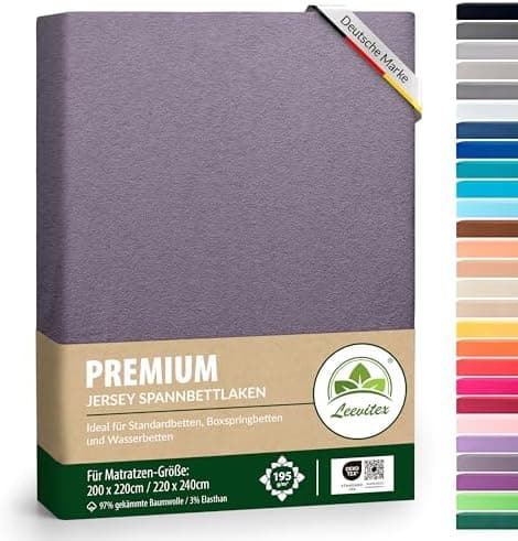 Premium Spannbettlaken – 97% Mako-Jersey-Baumwolle, 3% Elasthan | Boxspringbett-geeignet 90×200–100×220 cm