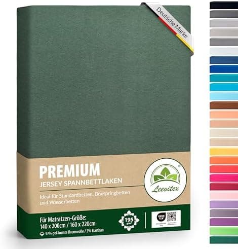 Premium Spannbettlaken – 97% Mako-Jersey-Baumwolle, 3% Elasthan | Boxspringbett-geeignet 90×200–100×220 cm