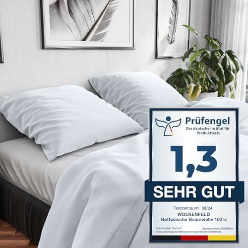Wolkenfeld Baumwolle-Bettwäsche 135x200 mit Kissenbezug 80x80 – Atmungsaktiv, Hautfreundlich & Pflegeleicht – Hellgrau