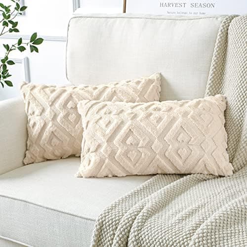 Artscope 2er-Set Kissenbezüge (40x40 cm) – weicher Kurzplüsch Wollsamt, Schneeflocke Creme Beige
