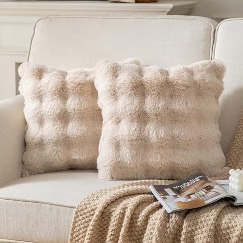 2er‑Set Samt‑Plüsch Kissenbezüge 45x45 cm – Luxus weiche Zierkissenhüllen, Cremeweiß