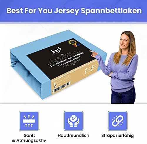 Spannbettlaken für Kinder – 100% Baumwolle (Jersey), Hellblau 180×200 cm | 22 Farben & 9 Größen