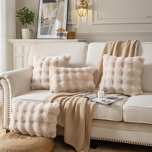 2er‑Set Samt‑Plüsch Kissenbezüge 45x45 cm – Luxus weiche Zierkissenhüllen, Cremeweiß