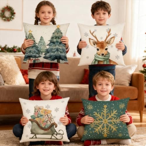 4er Set Kissenbezüge Weihnachten 40×80 cm – festliche Kissenhüllen für Sofa & Wohnzimmer