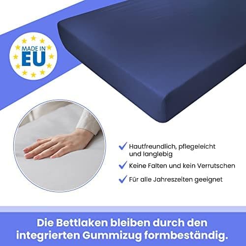 Spannbettlaken 100% Baumwolle Jersey – 140×200 (Marineblau) | 22 Farben, 9 Größen