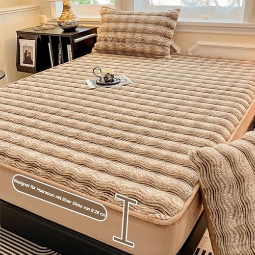 Warme Plüsch-Spannbettlaken Luxus-Flanell – 150×200 cm, passend für Matratzen 5–28 cm (Spannbettlaken + 2 Kissenbezüge)