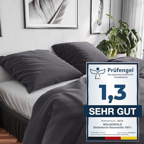 Wolkenfeld Baumwolle-Bettwäsche 135x200 mit Kissenbezug 80x80 – Atmungsaktiv, Hautfreundlich & Pflegeleicht – Hellgrau
