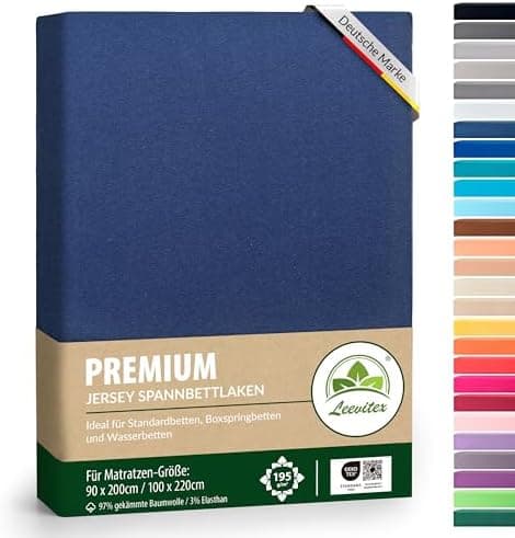Premium Spannbettlaken – 97% Mako-Jersey-Baumwolle, 3% Elasthan | Boxspringbett-geeignet 90×200–100×220 cm