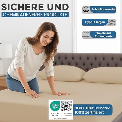 Spannbettlaken 90x200 cm – 100% Baumwoll‑Jersey, Tiefes Laken bis 25 cm – Weiß