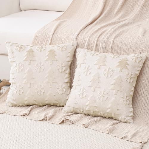Artscope 2er-Set Kissenbezüge (40x40 cm) – weicher Kurzplüsch Wollsamt, Schneeflocke Creme Beige